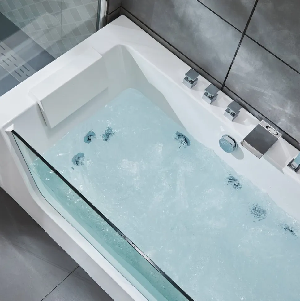 Bubbelbadkar med glasfront 170x80cm | Ergonomisk nackkudde | BK-019