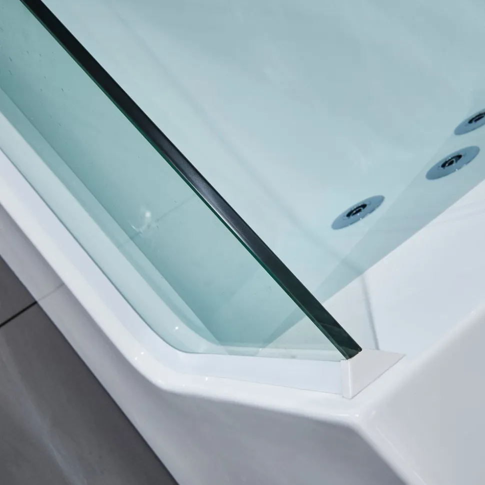Bubbelbadkar med glasfront 170x80cm | Ergonomisk nackkudde | BK-019