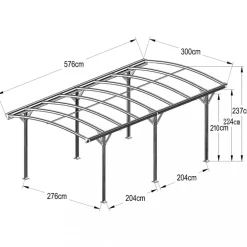 Carport 17,25m² | Extra hög | Aluminiumstomme & kanalplasttak