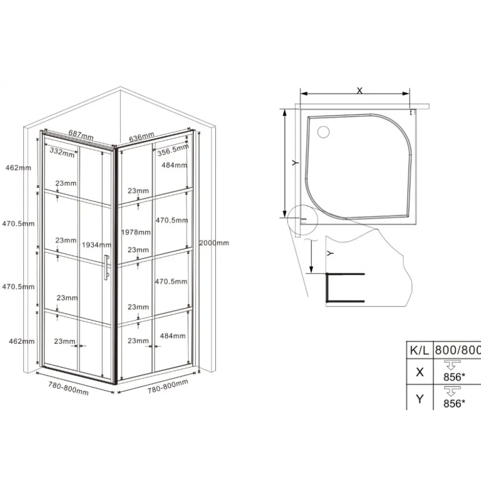 Duschhörna med svarta profiler | 6mm säkerhetsglas