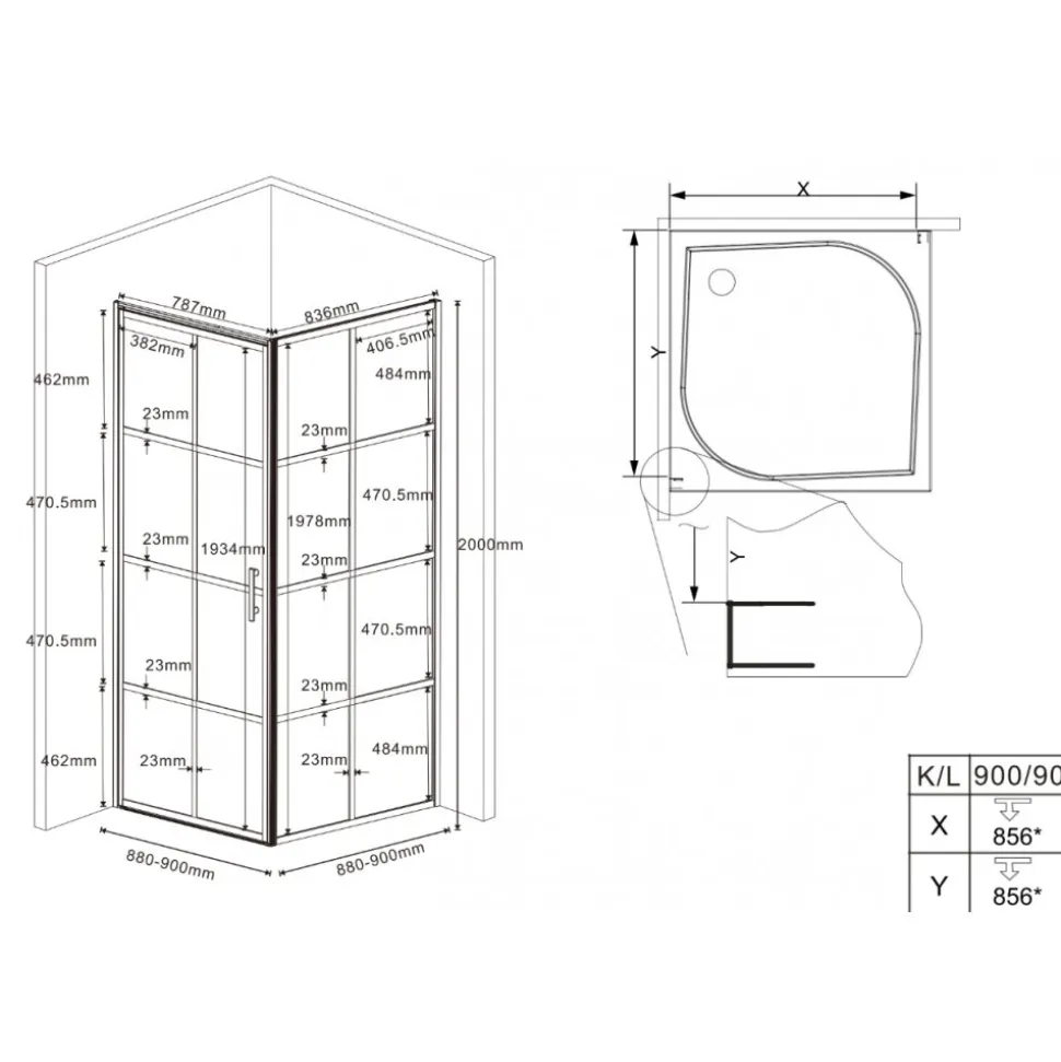Duschhörna med svarta profiler | 6mm säkerhetsglas