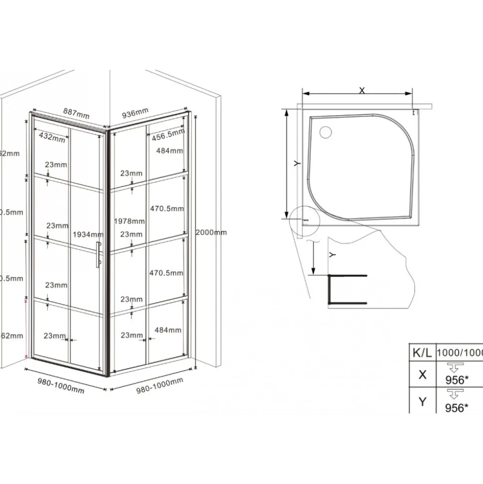 Duschhörna med svarta profiler | 6mm säkerhetsglas