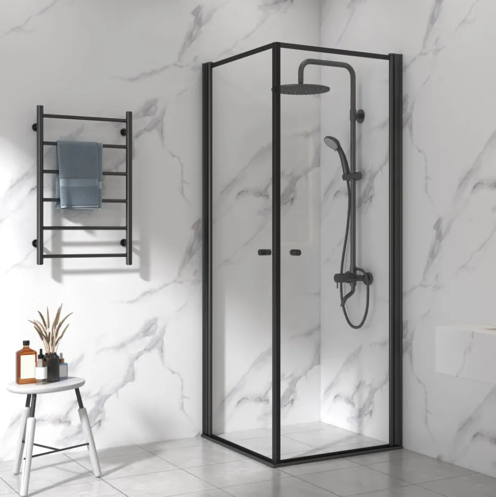 Duschhörna med svart ram | Aluminium och säkerhetsglas