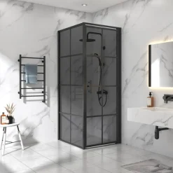 Duschhörna 90x90x200 | Svarttonat glas | Svart spröjs