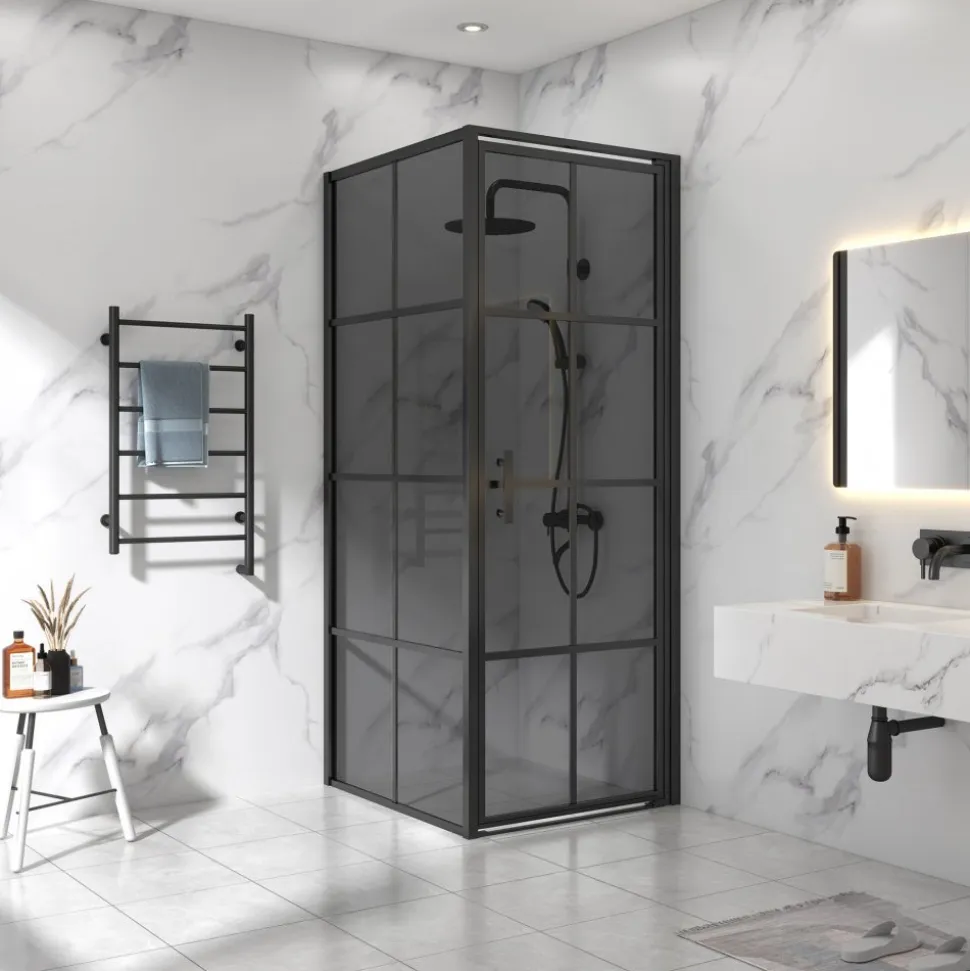 Duschhörna 90x90x200 | Svarttonat glas | Svart spröjs
