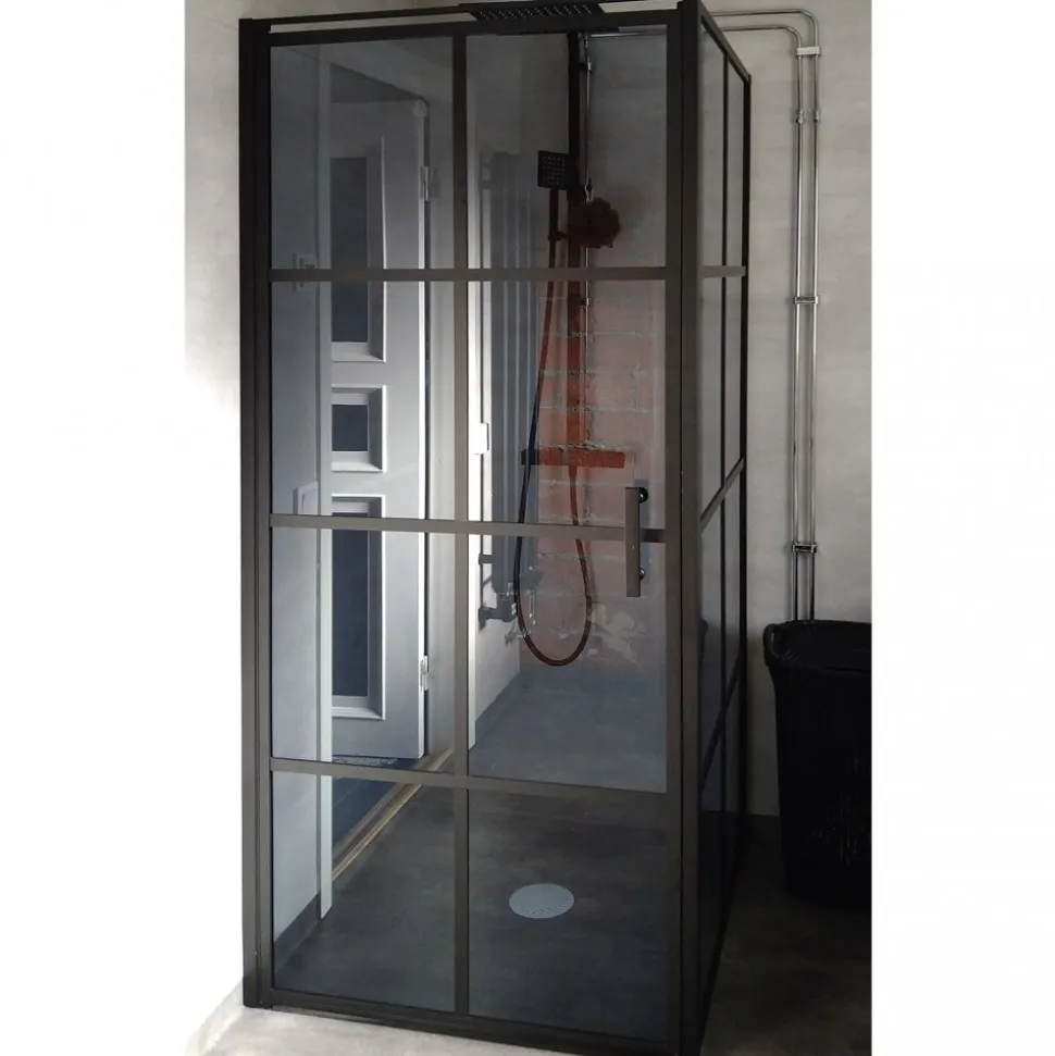 Duschhörna 90x90x200 | Svarttonat glas | Svart spröjs