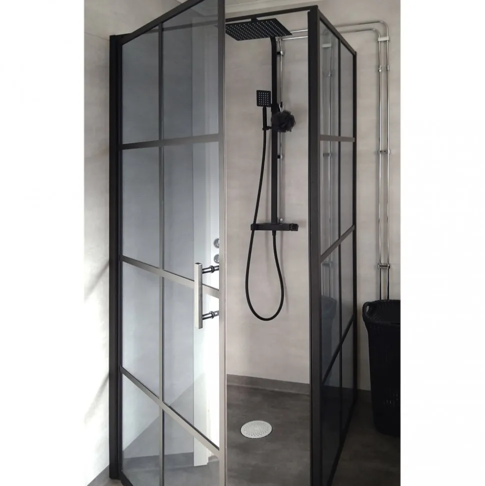 Duschhörna 90x90x200 | Svarttonat glas | Svart spröjs