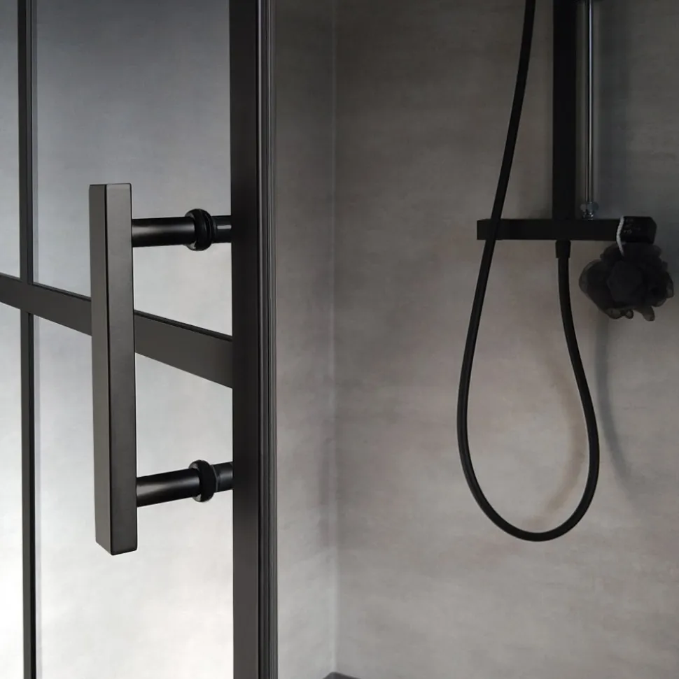 Duschhörna 90x90x200 | Svarttonat glas | Svart spröjs