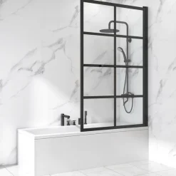 Duschvägg badkar 150x80 cm | Industristil med svart spröjs