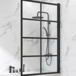 Duschvägg badkar 150x80 cm | Industristil med svart spröjs