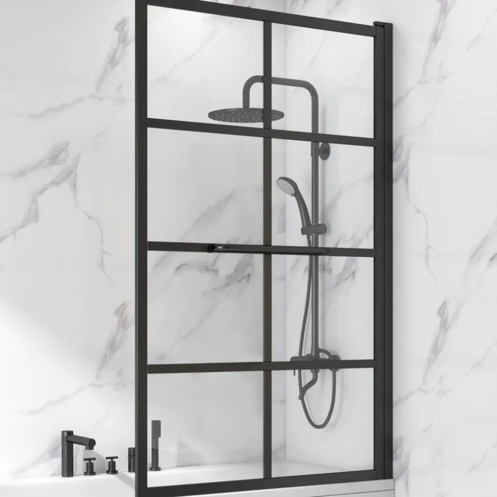 Duschvägg badkar 150x80 cm | Industristil med svart spröjs