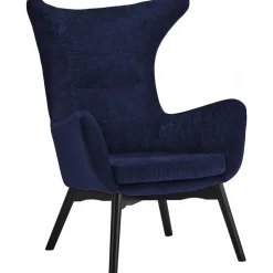 Elegant textilfåtölj med hög rygg | Mörkblå | Kim