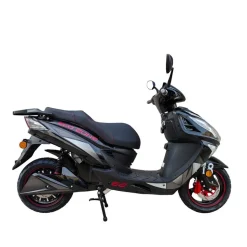 Elmoped 2000W | 72V 20Ah litiumbatteri | Upp till 45 km/h | Moped klass I | Räckvidd 50 km | Svart med röda detaljer