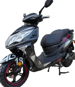 Elmoped 2000W | 72V 20Ah litiumbatteri | Upp till 45 km/h | Moped klass I | Räckvidd 50 km | Svart med röda detaljer
