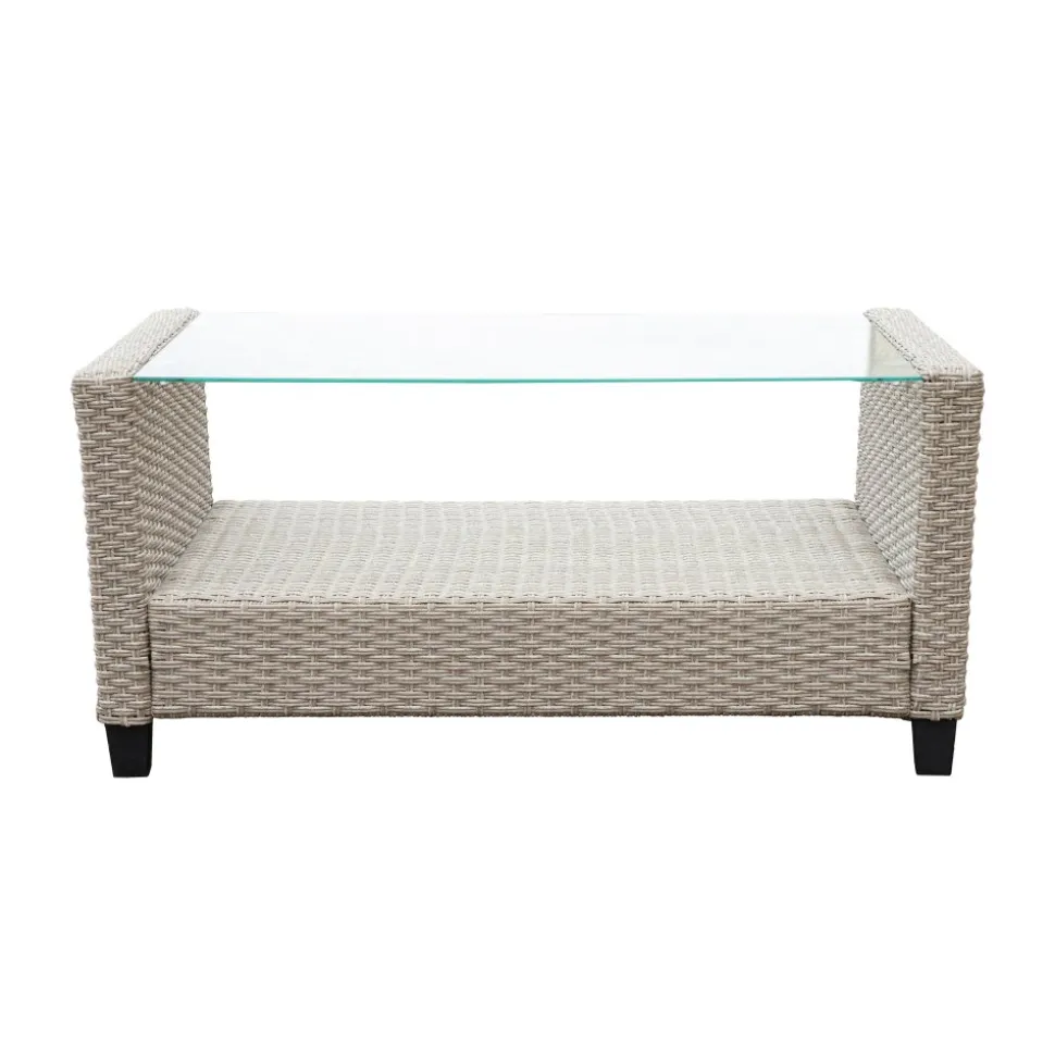 Exklusiv Loungegrupp | Hörnsoffa med bord | Beige/Grå konstrotting | Stockholm