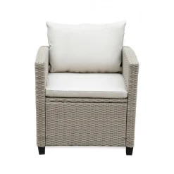 Exklusiv Loungegrupp | Hörnsoffa med bord | Beige/Grå konstrotting | Stockholm