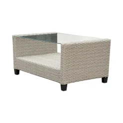 Exklusiv Loungegrupp | Hörnsoffa med bord | Beige/Grå konstrotting | Stockholm
