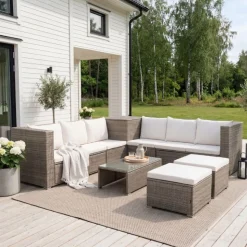 Exklusiv loungegrupp | Inbyggd förvaring | Brun konstrotting | Djursvik
