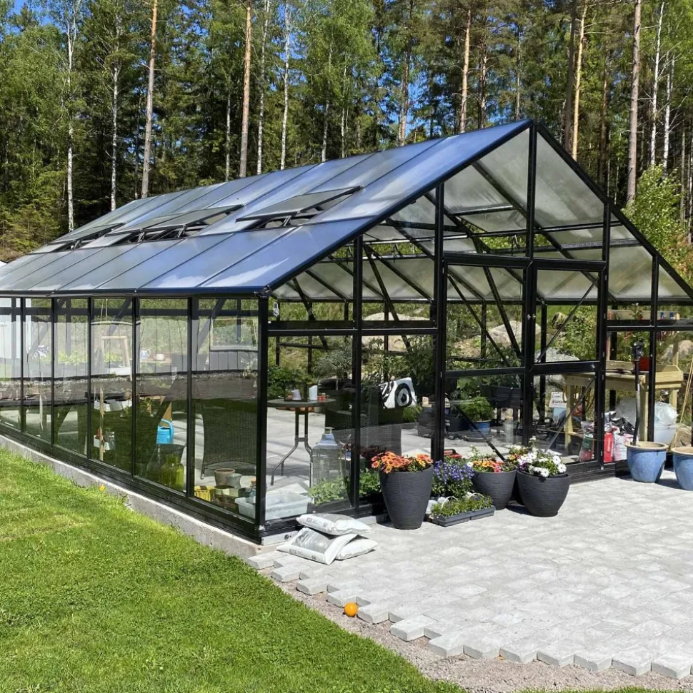 Extra brett premium glasväxthus 21m² | Stormgaranti och säkerhetsglas