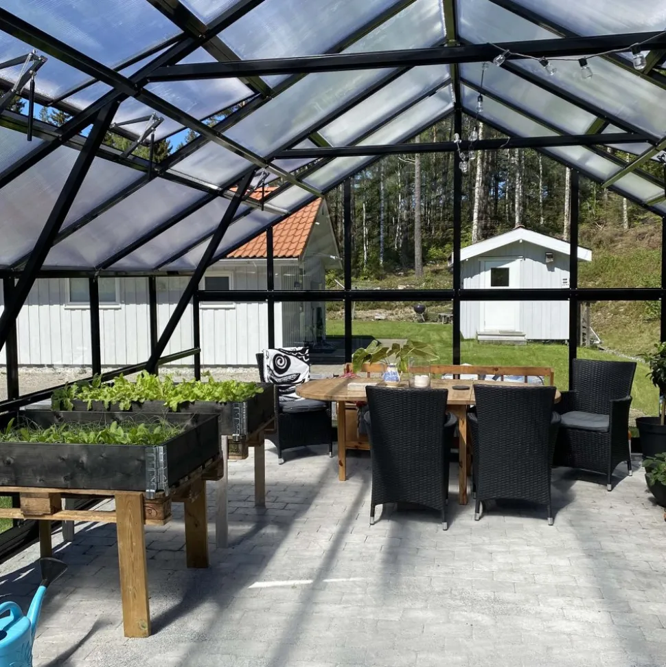 Extra brett premium glasväxthus 21m² | Stormgaranti och säkerhetsglas