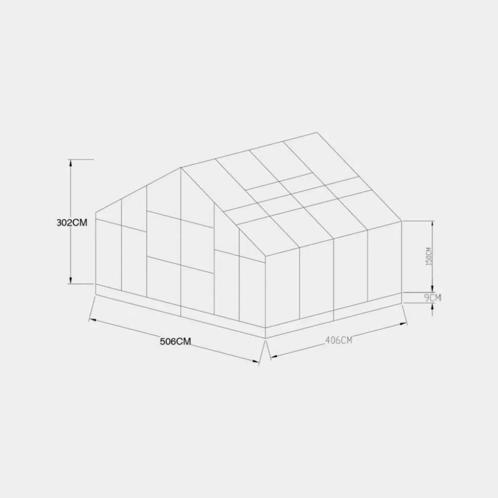 Extra brett premium glasväxthus 21m² | Stormgaranti och säkerhetsglas