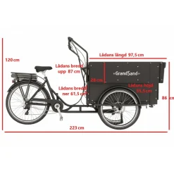 Extra stor el-Lådcykel | Cargobike med Kapell, 250W Motor & LG-Batteri | Svart