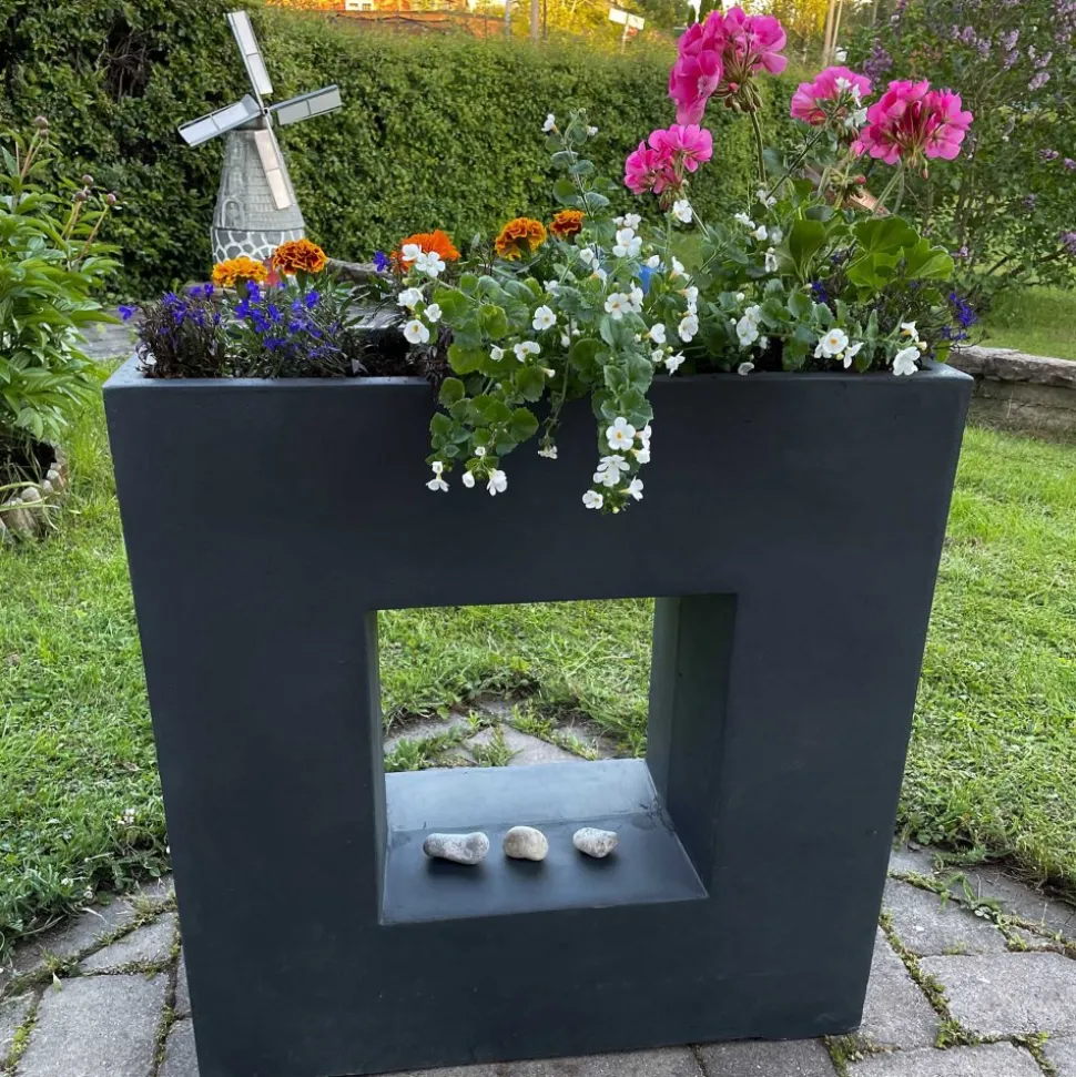 Fiberarmerad kruka i exklusiv design | Granit/svart