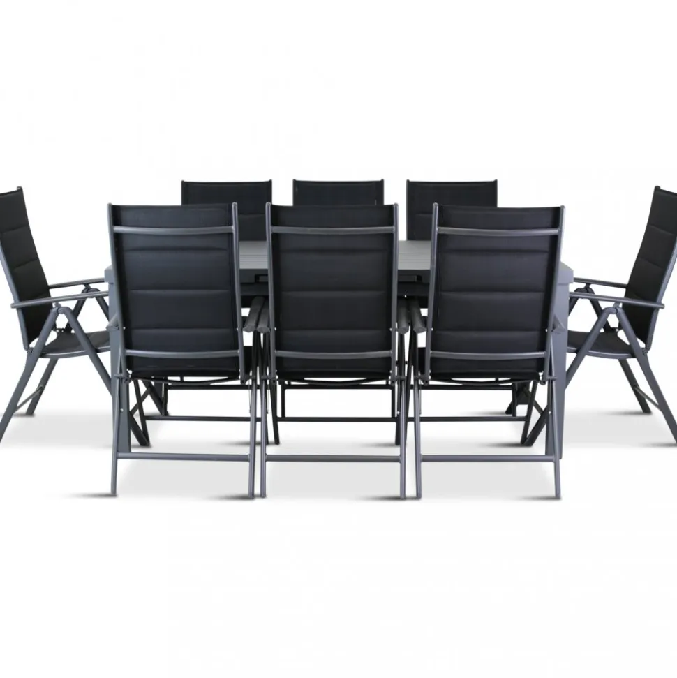 Förlängningsbart bord i aluminium 180-240cm | 8 positionsstolar