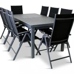 Förlängningsbart bord i aluminium 180-240cm | 8 positionsstolar