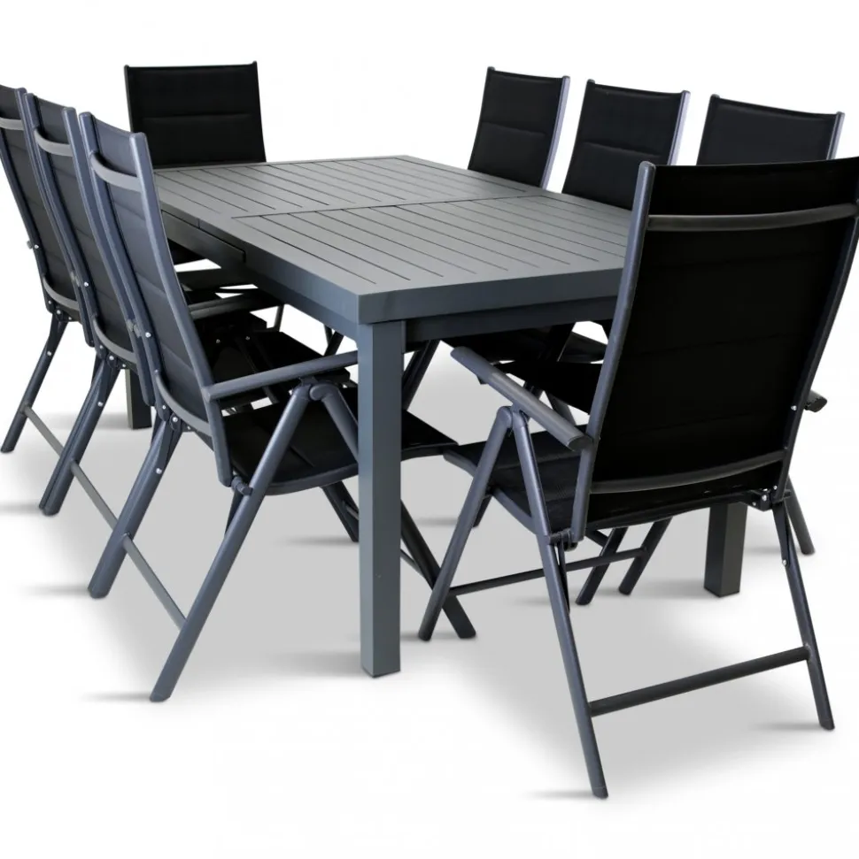 Förlängningsbart bord i aluminium 180-240cm | 8 positionsstolar