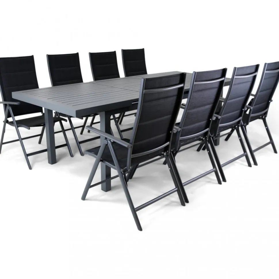 Förlängningsbart bord i aluminium 180-240cm | 8 positionsstolar