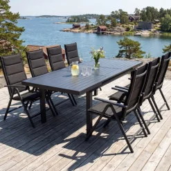 Förlängningsbart bord i aluminium 180-240cm | 8 positionsstolar