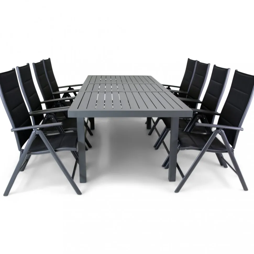 Förlängningsbart bord i aluminium 180-240cm | 8 positionsstolar