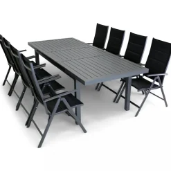 Förlängningsbart bord i aluminium 180-240cm | 8 positionsstolar