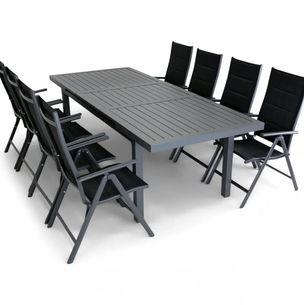 Förlängningsbart bord i aluminium 180-240cm | 8 positionsstolar