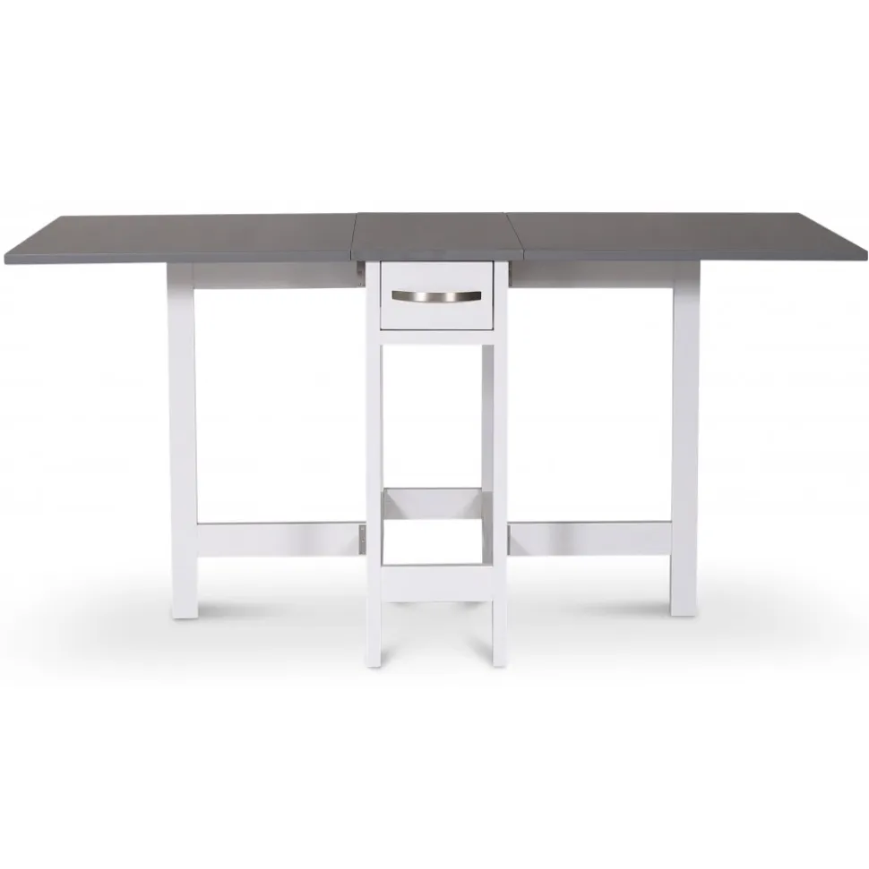 Fårö Slagbord Vit/Grå | Hopfällbart matbord med lådor i akacia & MDF