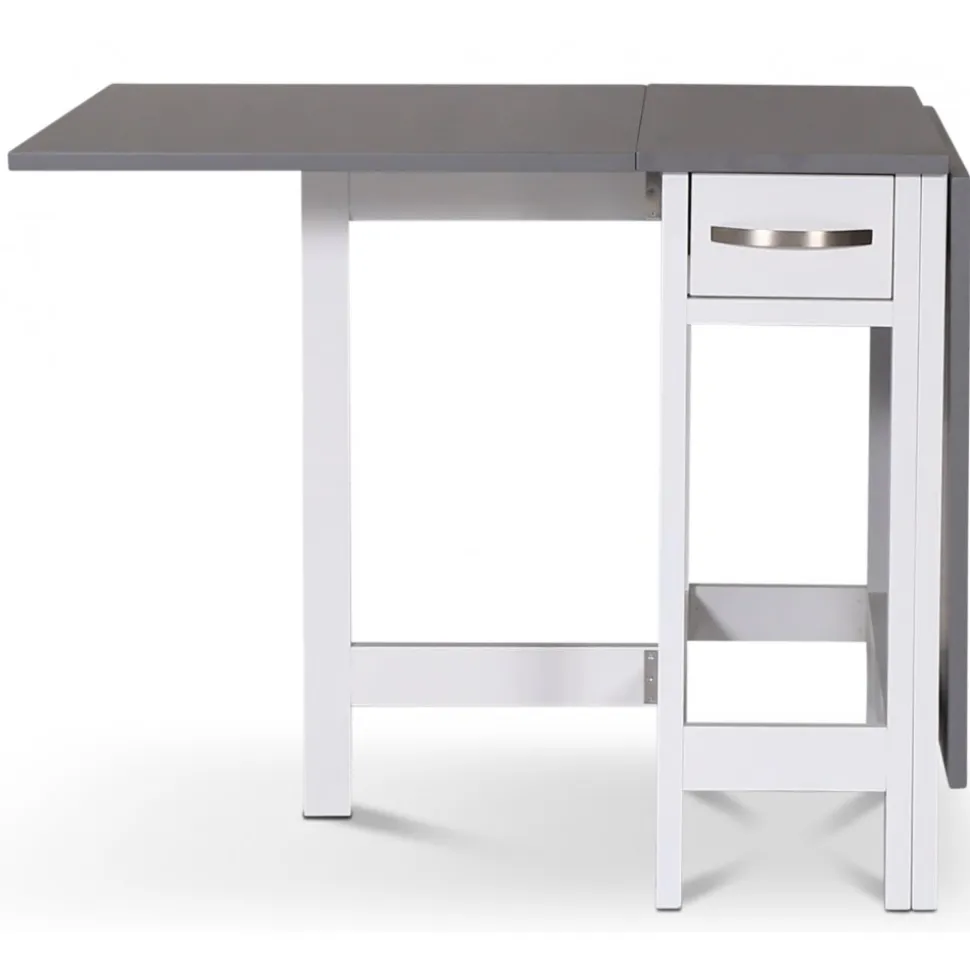 Fårö Slagbord Vit/Grå | Hopfällbart matbord med lådor i akacia & MDF