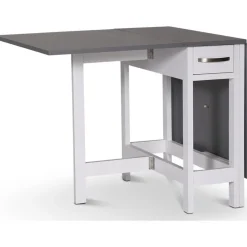 Fårö Slagbord Vit/Grå | Hopfällbart matbord med lådor i akacia & MDF