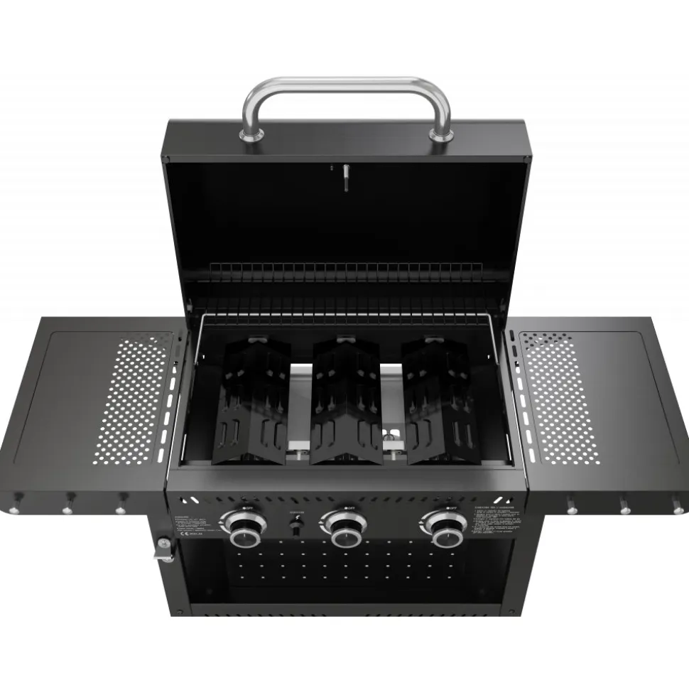 Gasolgrill med 3 rostfria brännare | Svart | Oklahoma