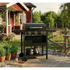 Gasolgrill med 3 rostfria brännare | Svart | Oklahoma