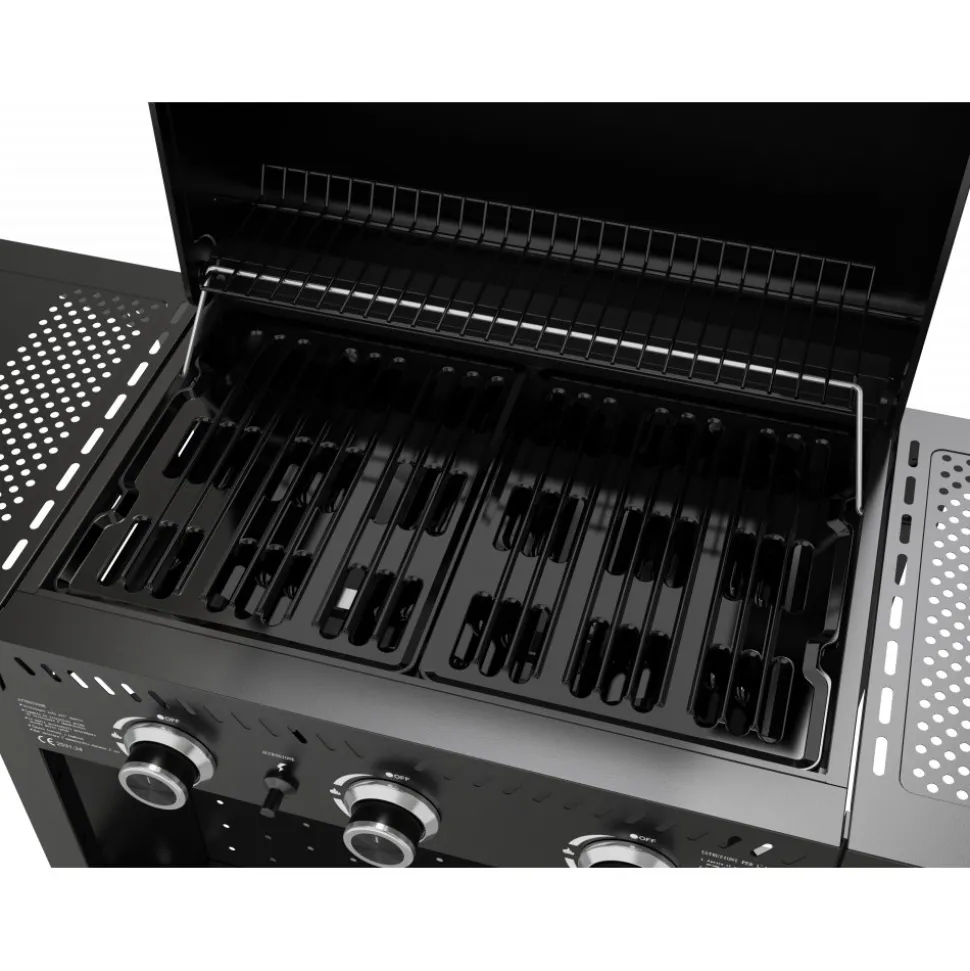 Gasolgrill med 3 rostfria brännare | Svart | Oklahoma