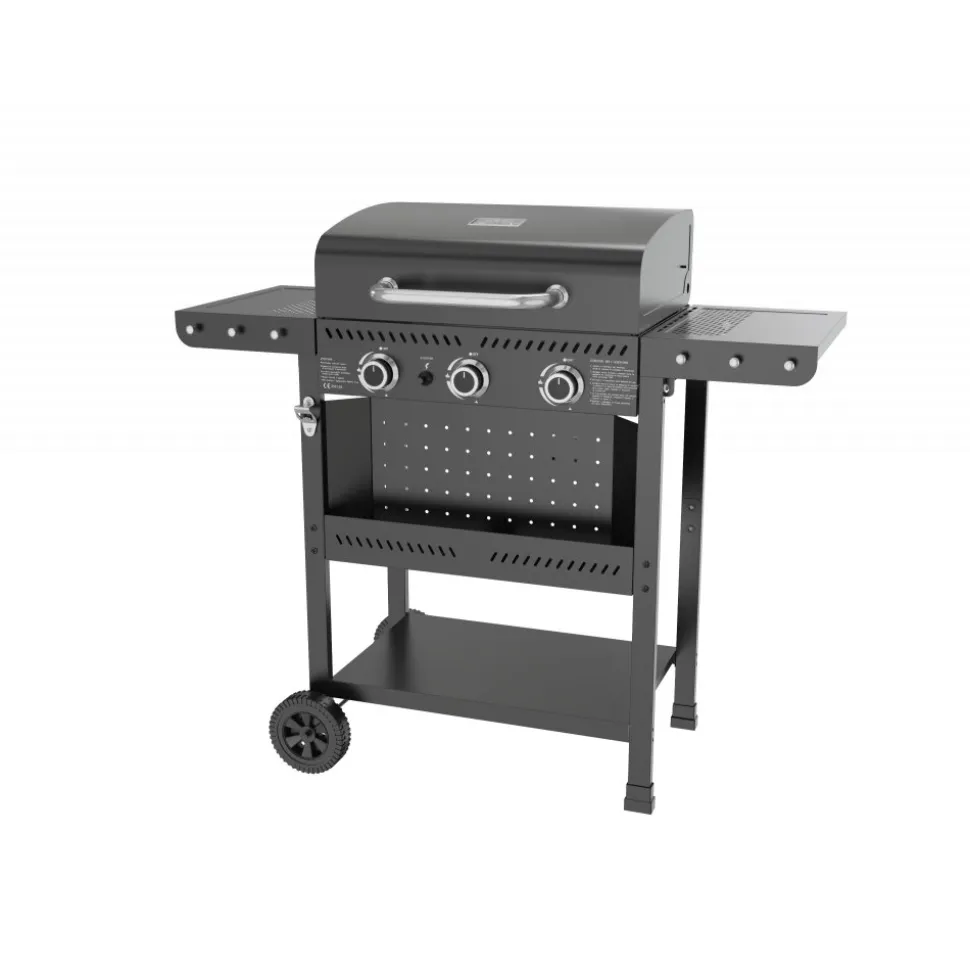 Gasolgrill med 3 rostfria brännare | Svart | Oklahoma