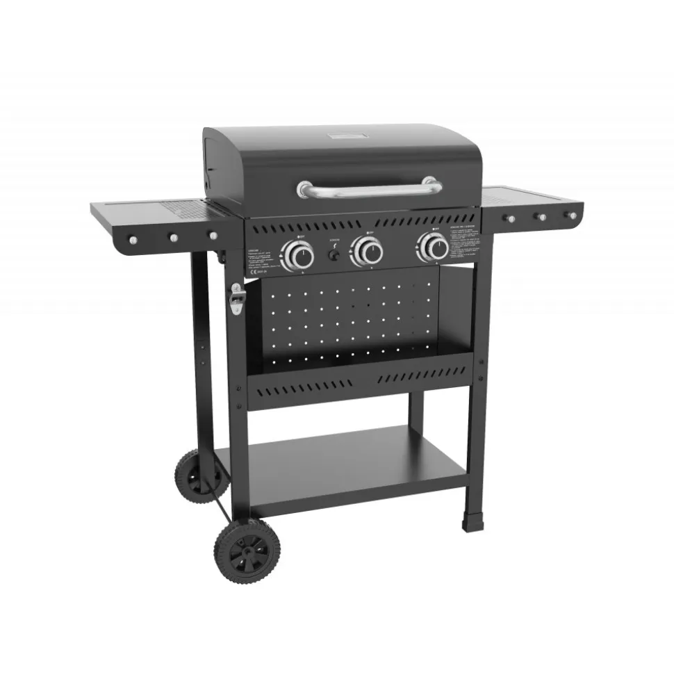 Gasolgrill med 3 rostfria brännare | Svart | Oklahoma