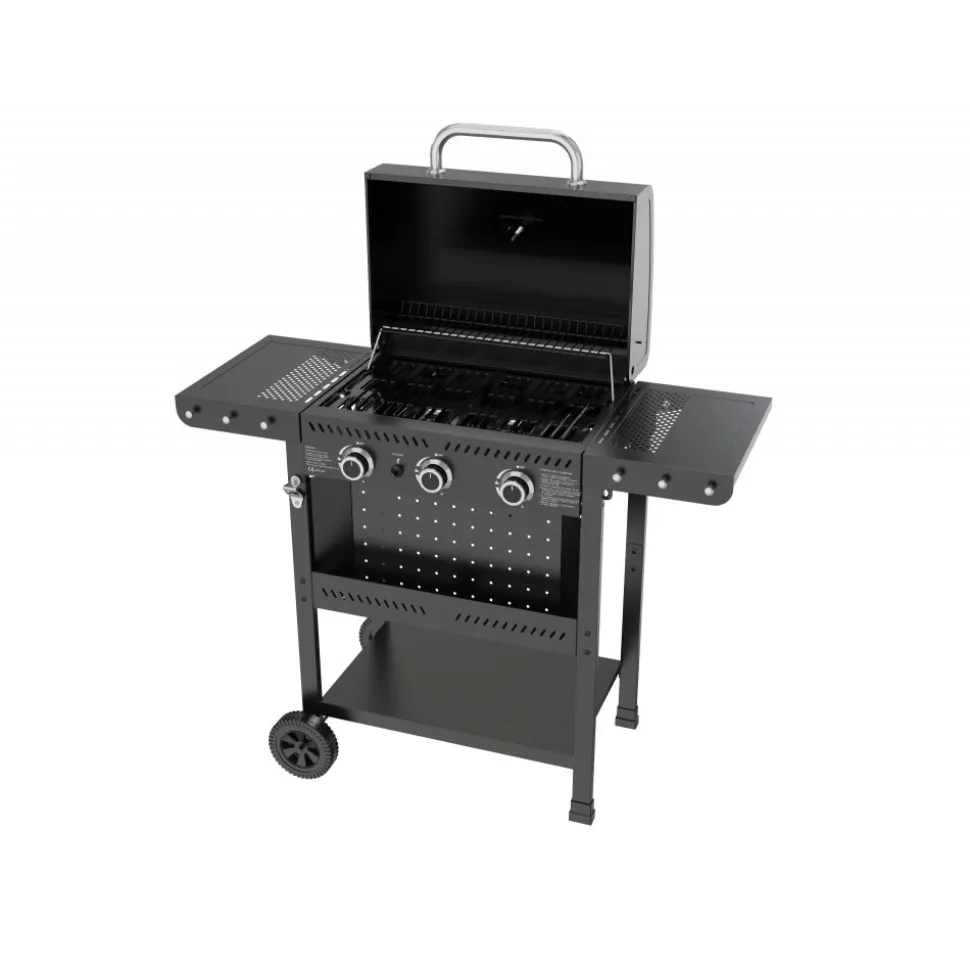 Gasolgrill med 3 rostfria brännare | Svart | Oklahoma
