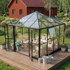 Gazebo 8,1m² | Kvadratiskt premiumväxthus | 4 mm säkerhetsglas | 5 års stormgaranti