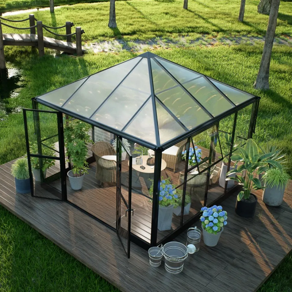 Gazebo 8,1m² | Kvadratiskt premiumväxthus | 4 mm säkerhetsglas | 5 års stormgaranti