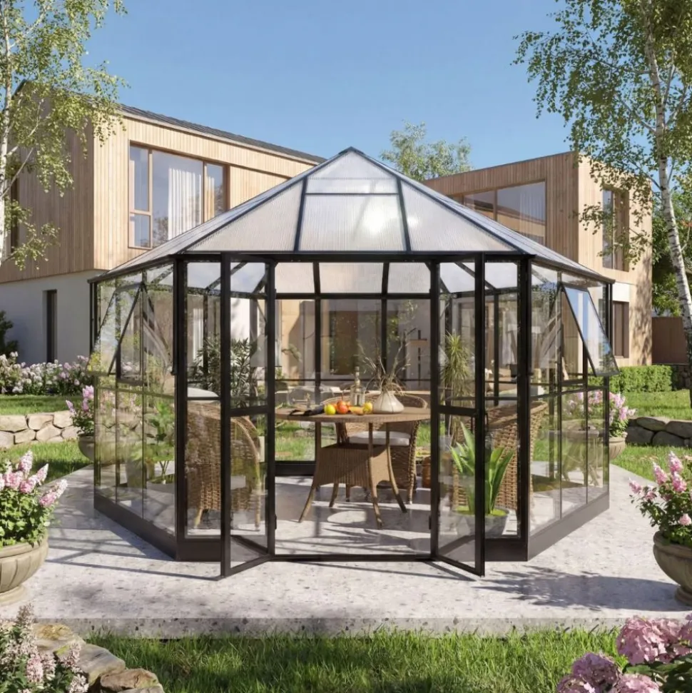 Gazebo 12,7m² | Stort premiumväxthus| Stormgaranti | 4 mm säkerhetsglas