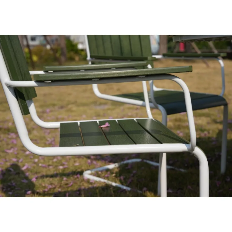 Glänta rund matgrupp utomhus | 6 stolar & Ø135 cm bord | Grön/vit