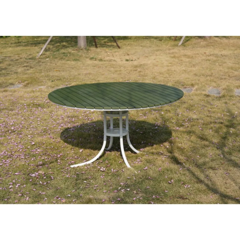 Glänta rund matgrupp utomhus | 6 stolar & Ø135 cm bord | Grön/vit