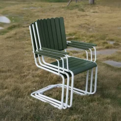 Glänta rund matgrupp utomhus | 6 stolar & Ø135 cm bord | Grön/vit